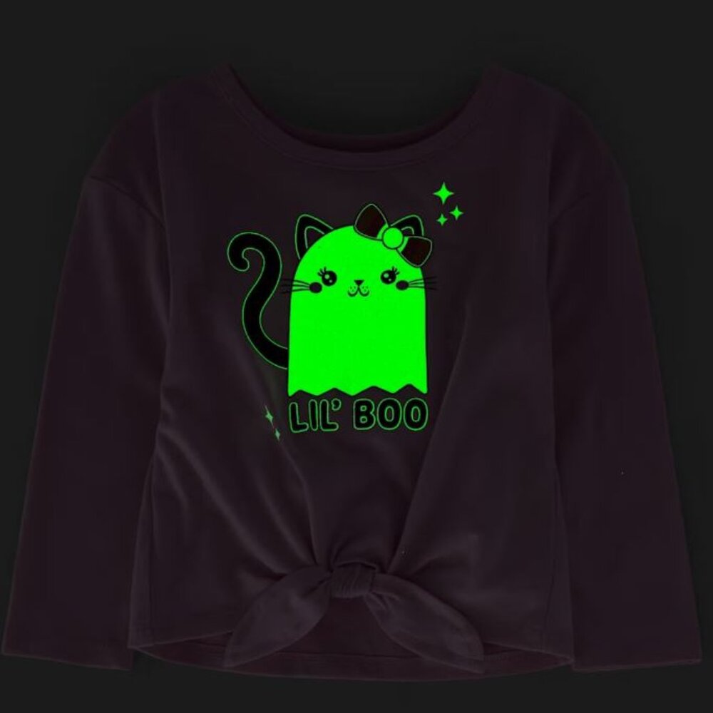 NWT The Children’s Place Halloween Girls Glow Cat Ghost Cotton Outfit Set pink - Picture 3 of 6